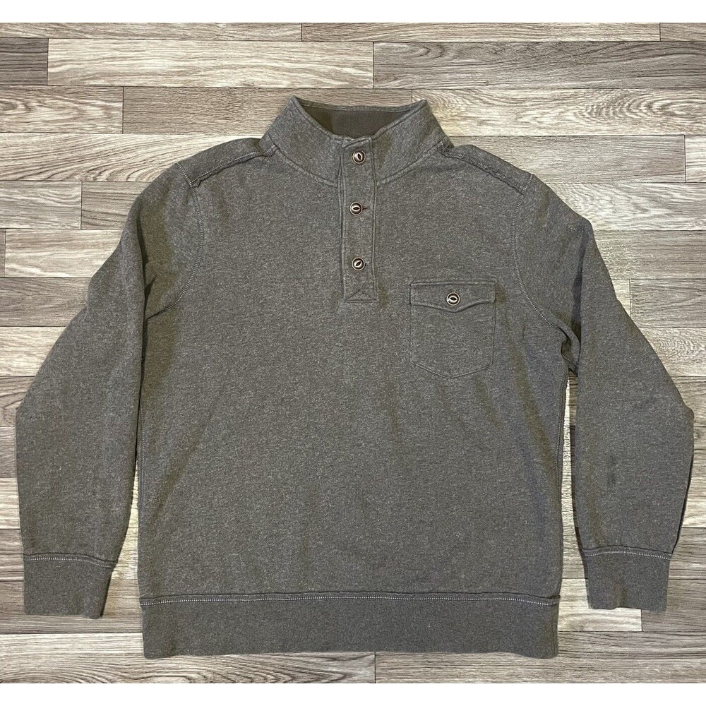 Tommy Bahama Henley Sweater Men’s Large Island Modern Fit Front Pocket Brown